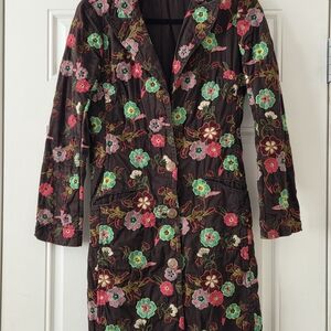 Johnny Was Brown Coat with Colorful Embroidery